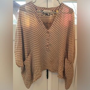 Kantha Bae v-neck blouse tunic mini Muu cream tan burnt orange rare One Size